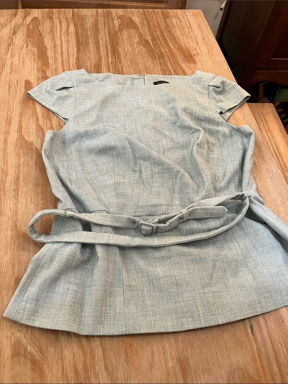 Ann Taylor Light Blue Midi Dress with Self-Tie Belt